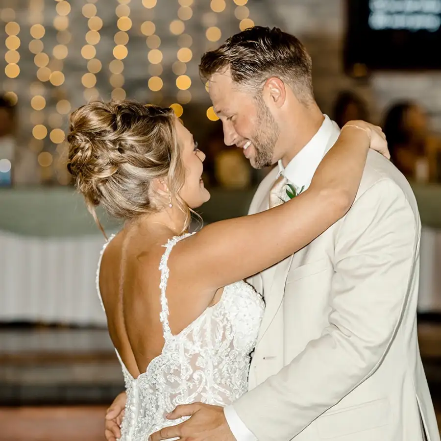Paul's Paradise - bride and groom enjoying their first dance at their wedding reception - Pleasant Plains, IL