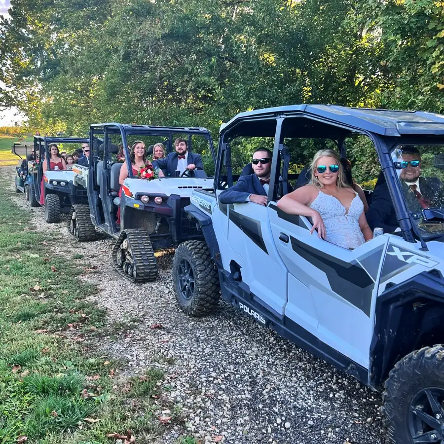 Paul's Paradise - wedding party setting out on the Tree Farm tour for photos - Pleasant Plains, IL