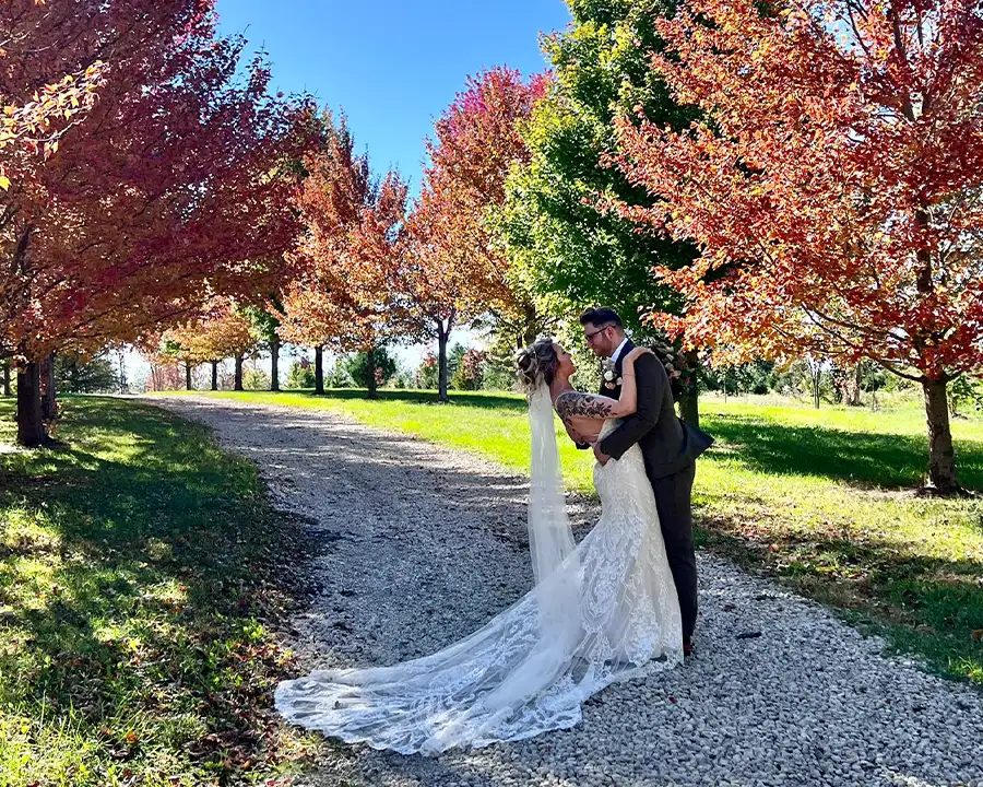 Paul's Paradise - Tree Farm Tour, fall leaves for a beautiful wedding photo shoot - Pleasant Plains, IL