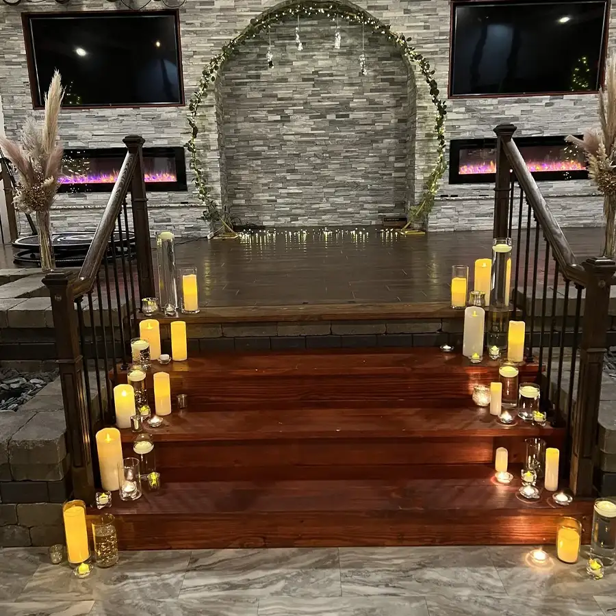 Paul's Paradise - Celebration of Life set up, candles and twinkling lights - Pleasant Plains, IL