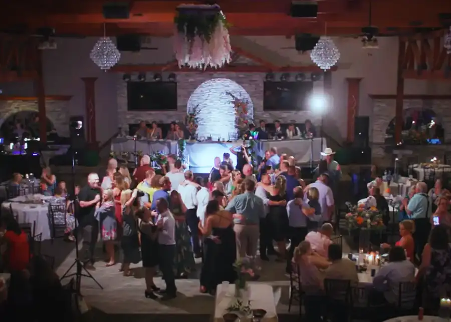 Paul's Paradise - wedding guests dancing on the dance floor of reception hall - Pleasant Plains, IL