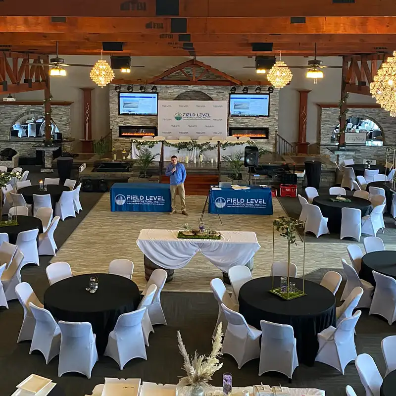 Paul's Paradise - reception hall decorated for corporate event, presentation- Pleasant Plains, IL