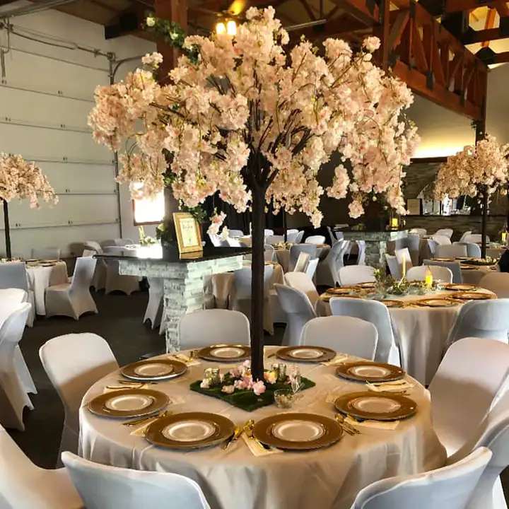 Paul's Paradise - wedding reception table decor, cherry blossom tree center pieces - Pleasant Plains, IL